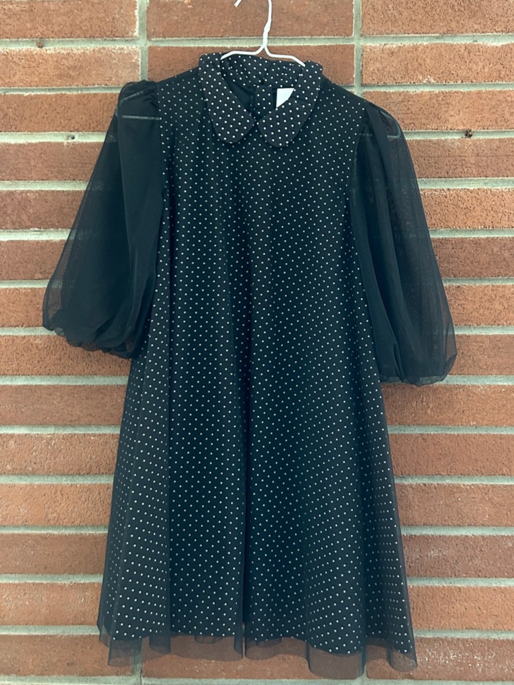 Nordstrom Black Polka Dot Dress with Sheer Puff Sleeves